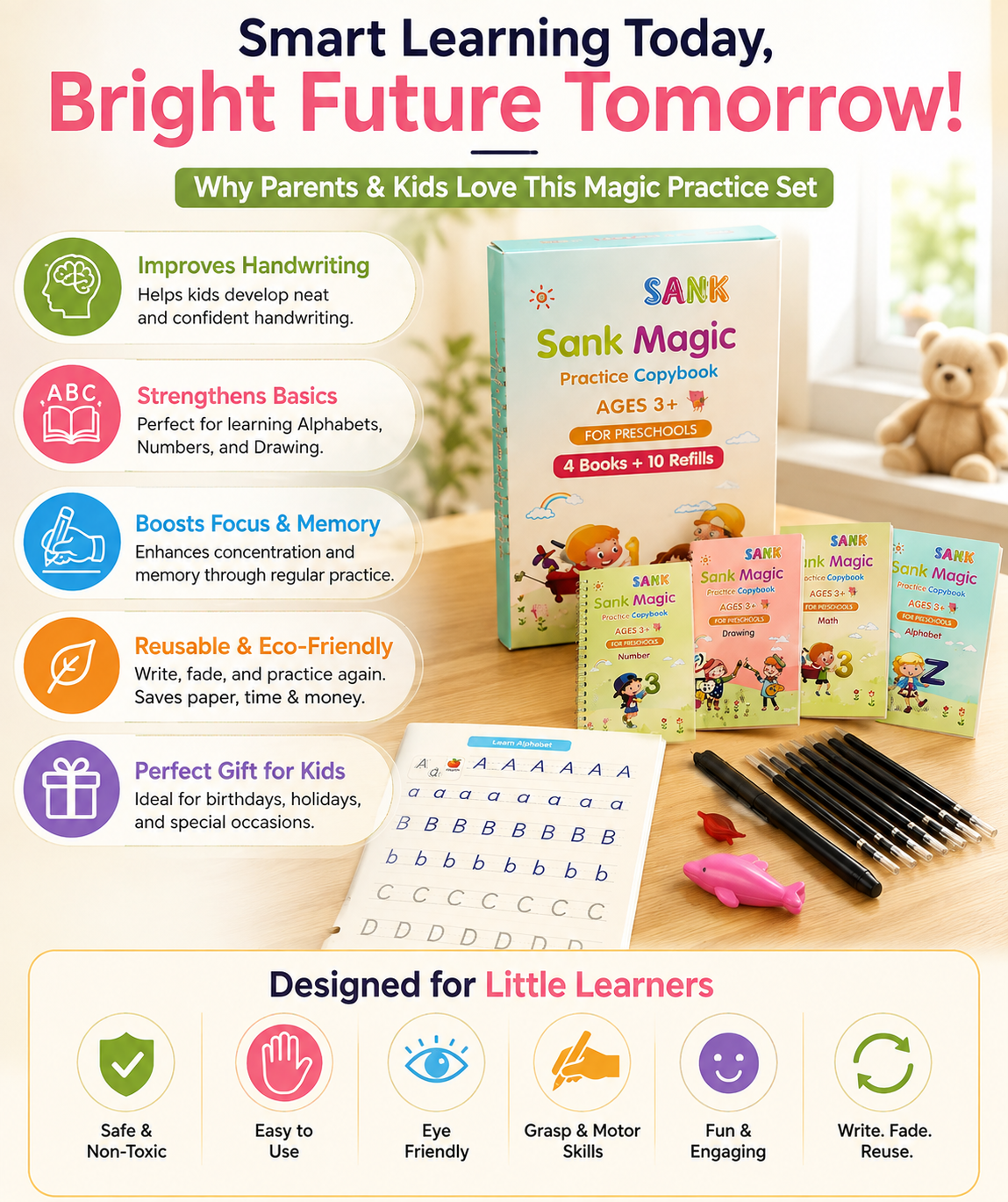 WriteMaster™ Kids Practice Set - (4 Book + 10 Refill) (A-127)
