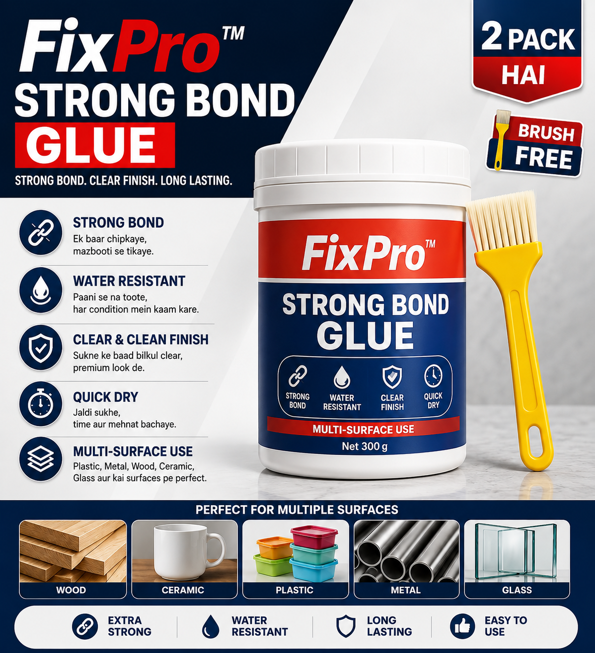 FixPro™ Strong Bond Glue Plus Brush (Pack of 2)